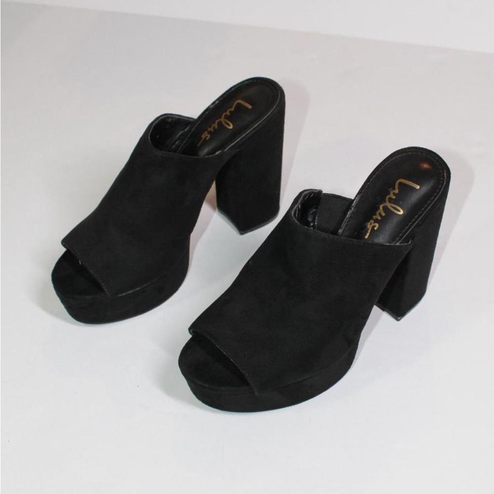 Lulu's Black Suede Platform Mule Sandals - Picture 2 of 5